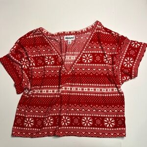 Abound Christmas Red Pajama Shirt Womens Size Medium Fair Isle Snowflake NWOT